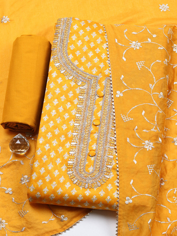 Embroidered Cotton Unstitched Suit With Pant &amp; Dupatta