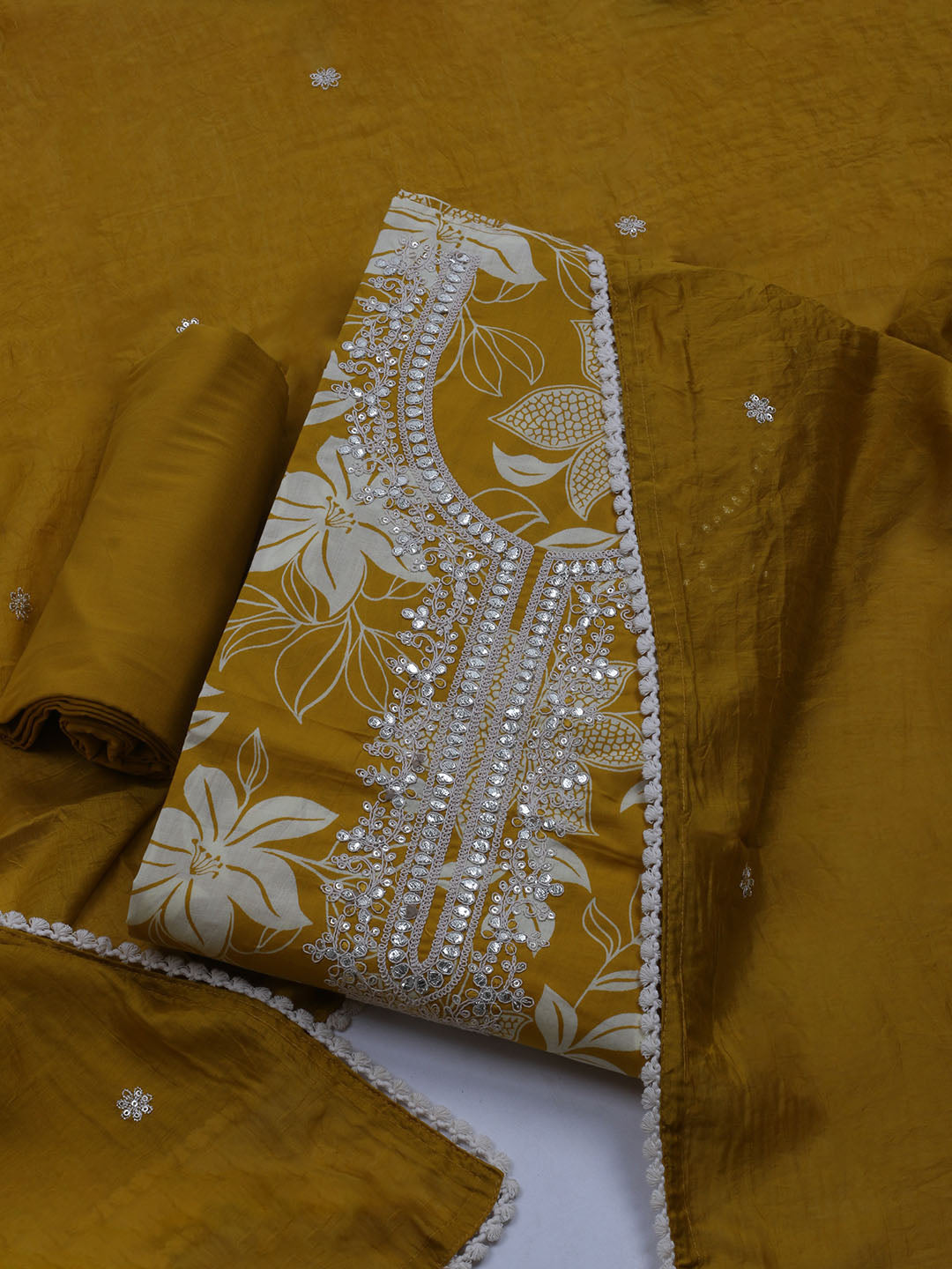 Neck Embroidered Cotton Blend Unstitched Suit With Dupatta