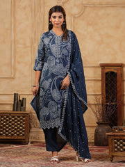 Printed Muslin Kurta With Pants & Dupatta