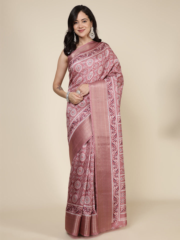 Ajrak Printed Dola Cotton Woven Saree