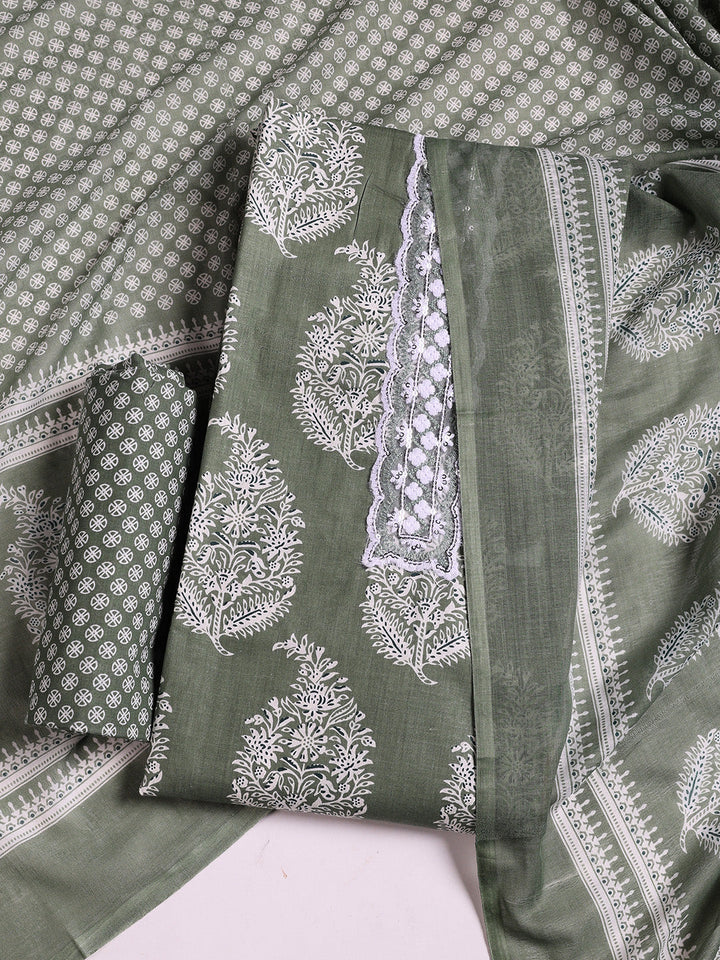 Printed Cotton Blend Unstitched Suit With Dupatta