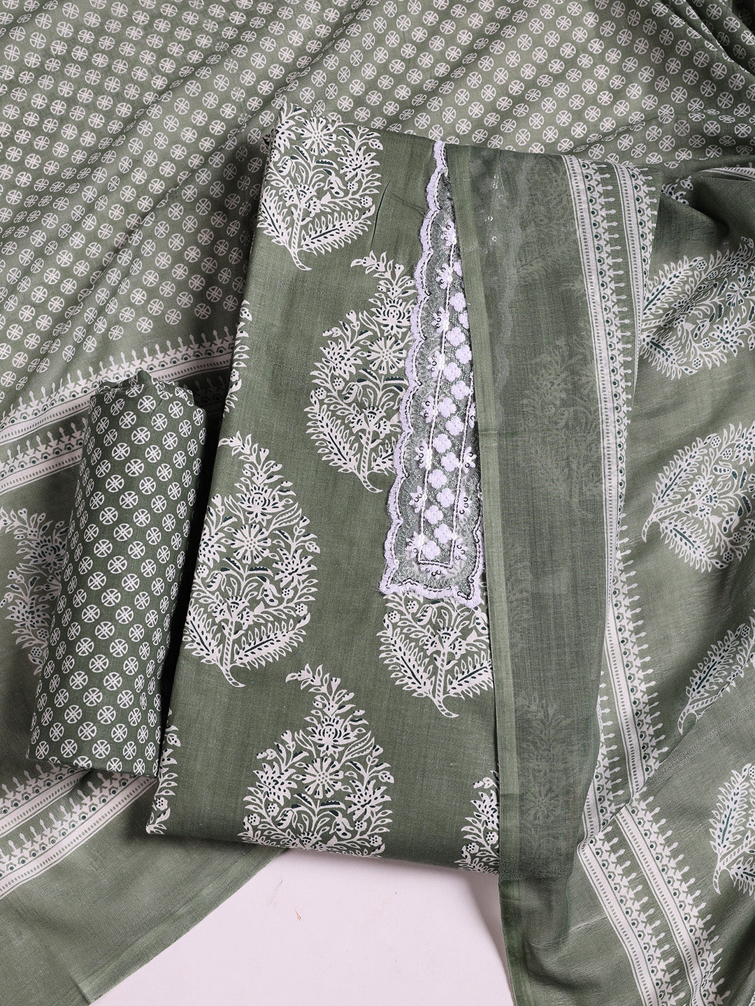 Printed Cotton Blend Unstitched Suit With Dupatta