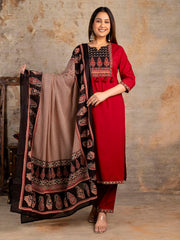 Printed Cotton Blend Kurta With Pants & Dupatta