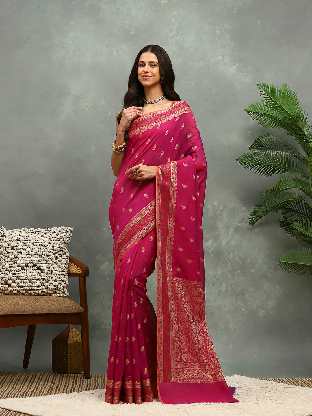Resham Embroidered Cotton Blend Woven Saree