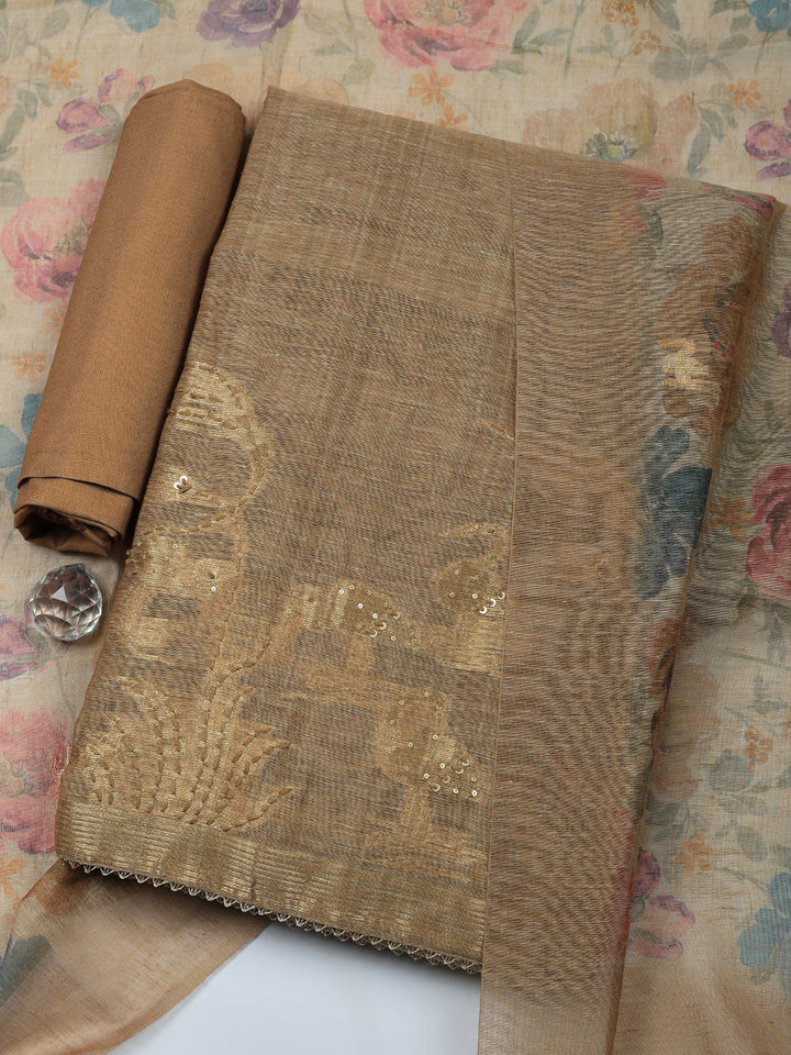 Woven Design Chanderi Unstitched Suit With Pant &amp; Dupatta
