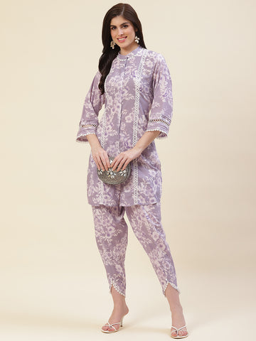 Floral Printed Cotton Kurti With Dhoti Pants