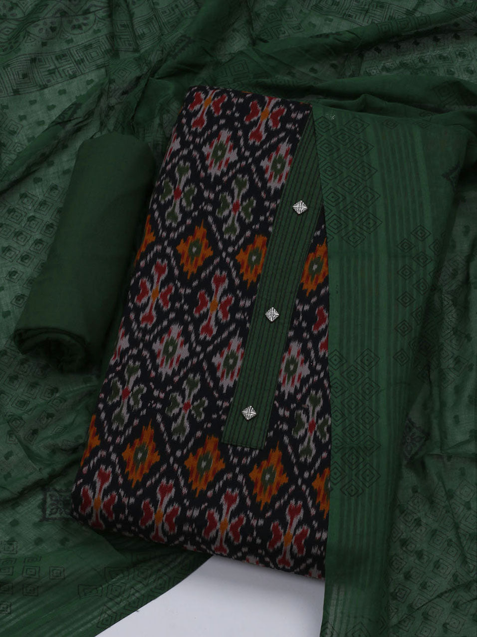Patch Neck Cotton Blend Unstitched Suit With Dupatta