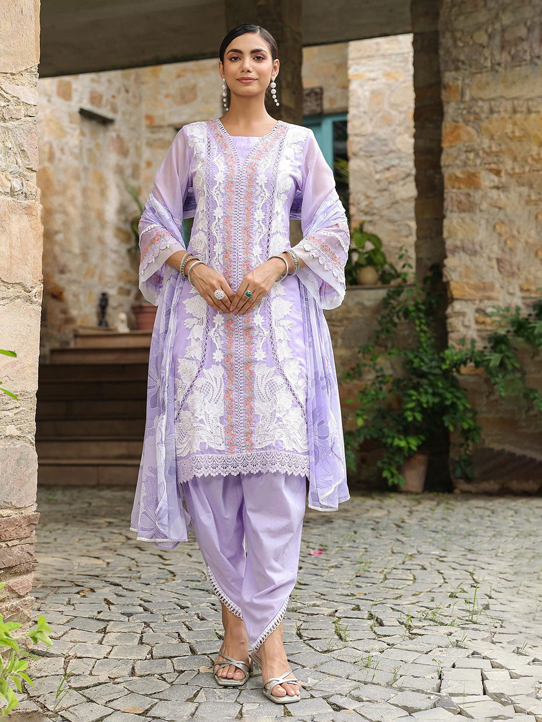 Embroidered Organza Kurta With Pant &amp; Dupatta