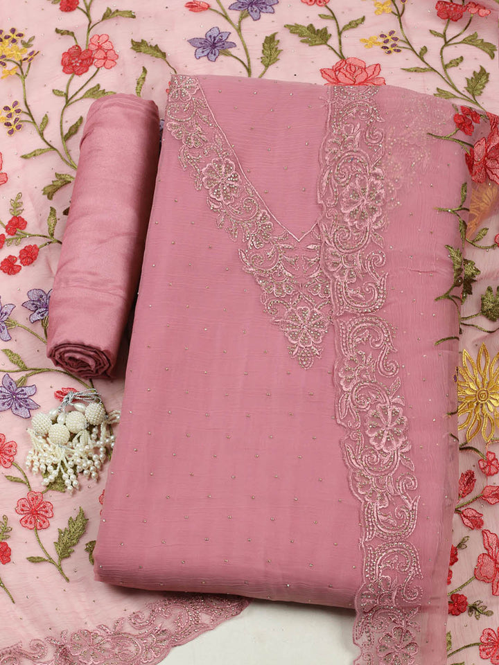 Embellished Organza Unstitched Suit With Pant &amp; Dupatta