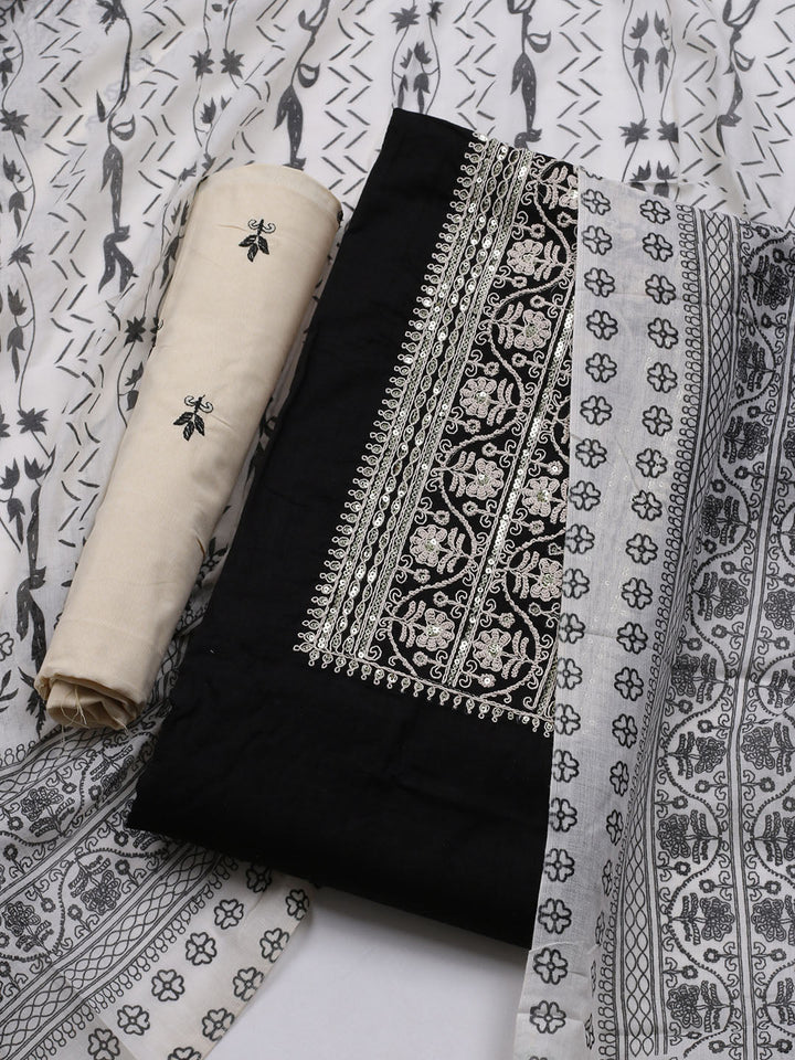 Neck Embroidered Cotton Blend Unstitched Suit With Dupatta