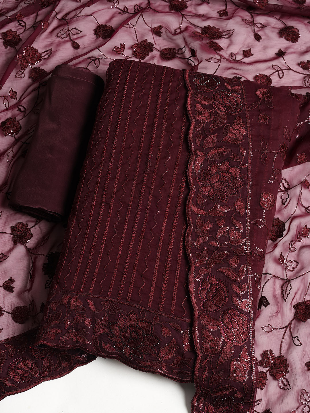 Resham Jaal Chiffon Unstitched Suit With Dupatta