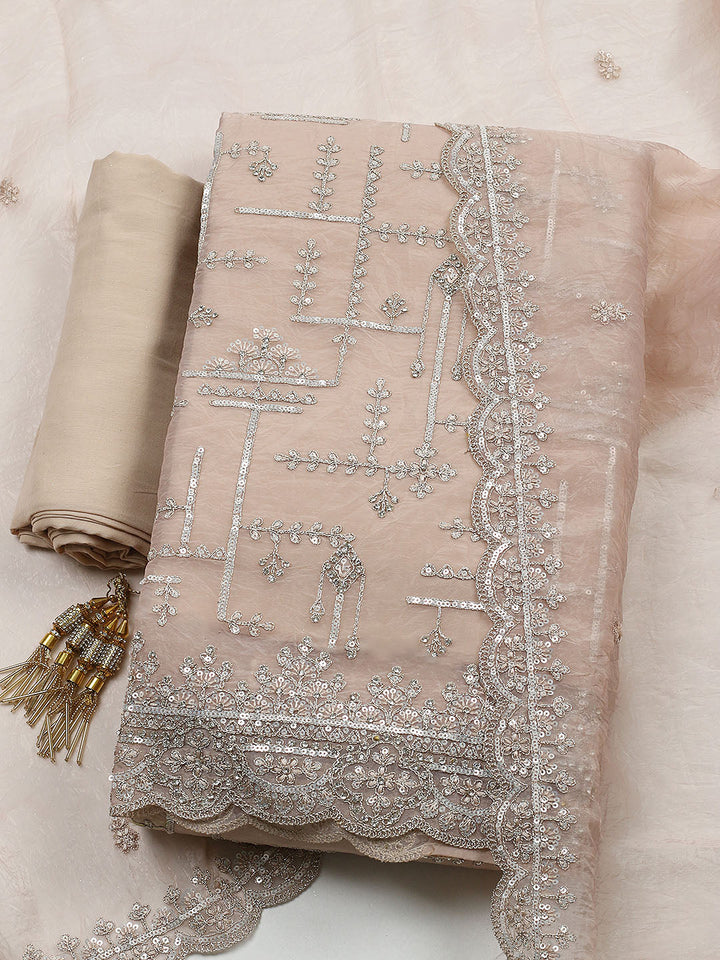 Embroidered Organza Unstitched Suit With Pant &amp; Dupatta