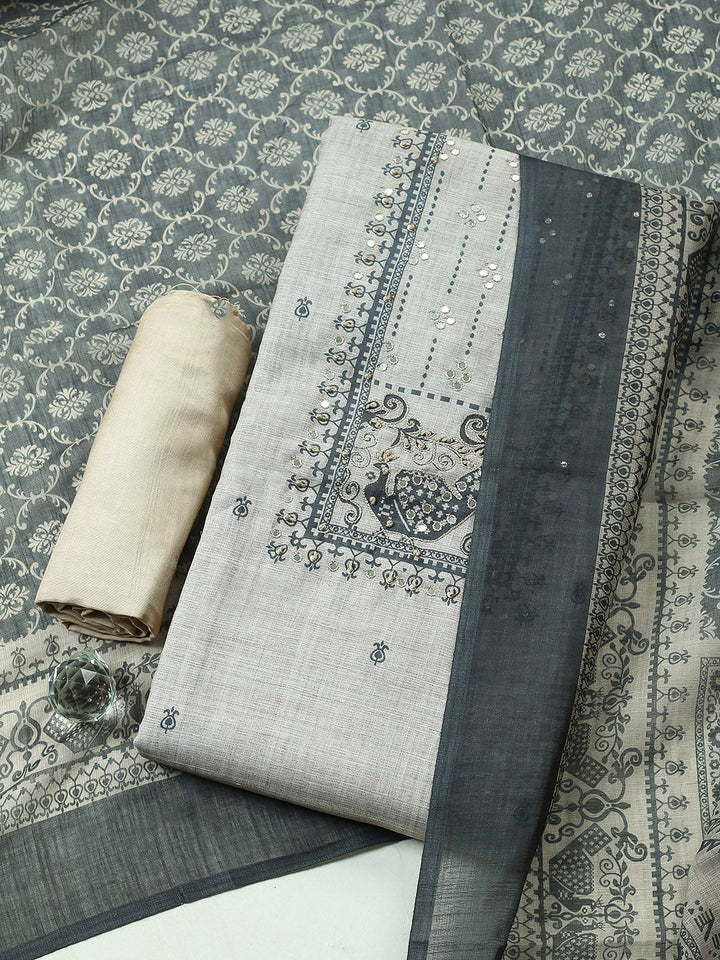 Embroidered Cotton Blend Unstitched Suit With Pant &amp; Dupatta
