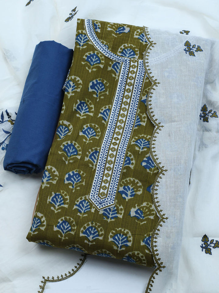 Neck Embroidered Cotton Blend Unstitched Suit With Dupatta