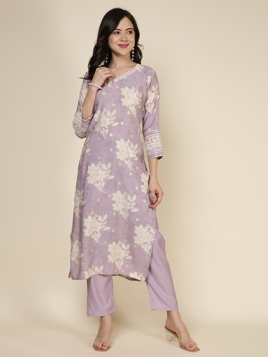 Plain Cotton Blend Kurta With Pants