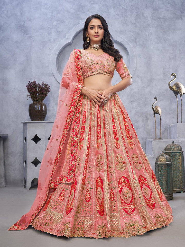 Resham Embroidery Tissue Unstitched Choli With Lehenga &amp; Dupatta