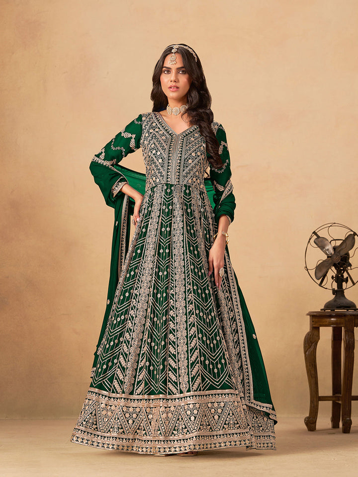 Embroidered Georgette  Semi Stitched Kurta With Pant &amp; Dupatta