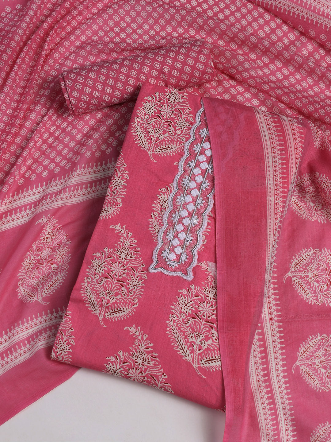 Printed Cotton Blend Unstitched Suit With Dupatta