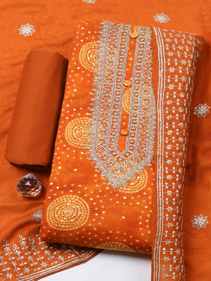 Embroidered Cotton Unstitched Suit With Pant &amp; Dupatta