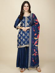 Zari Embroidery Woven Kurta With Garara & Dupatta