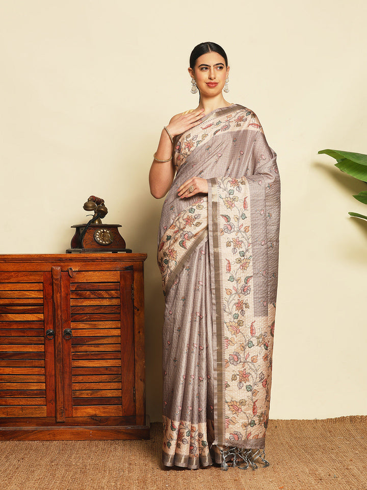 Floral Printed Tussar Saree