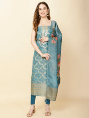 Embroidery Tissue Unstitched Suit Piece With Dupatta