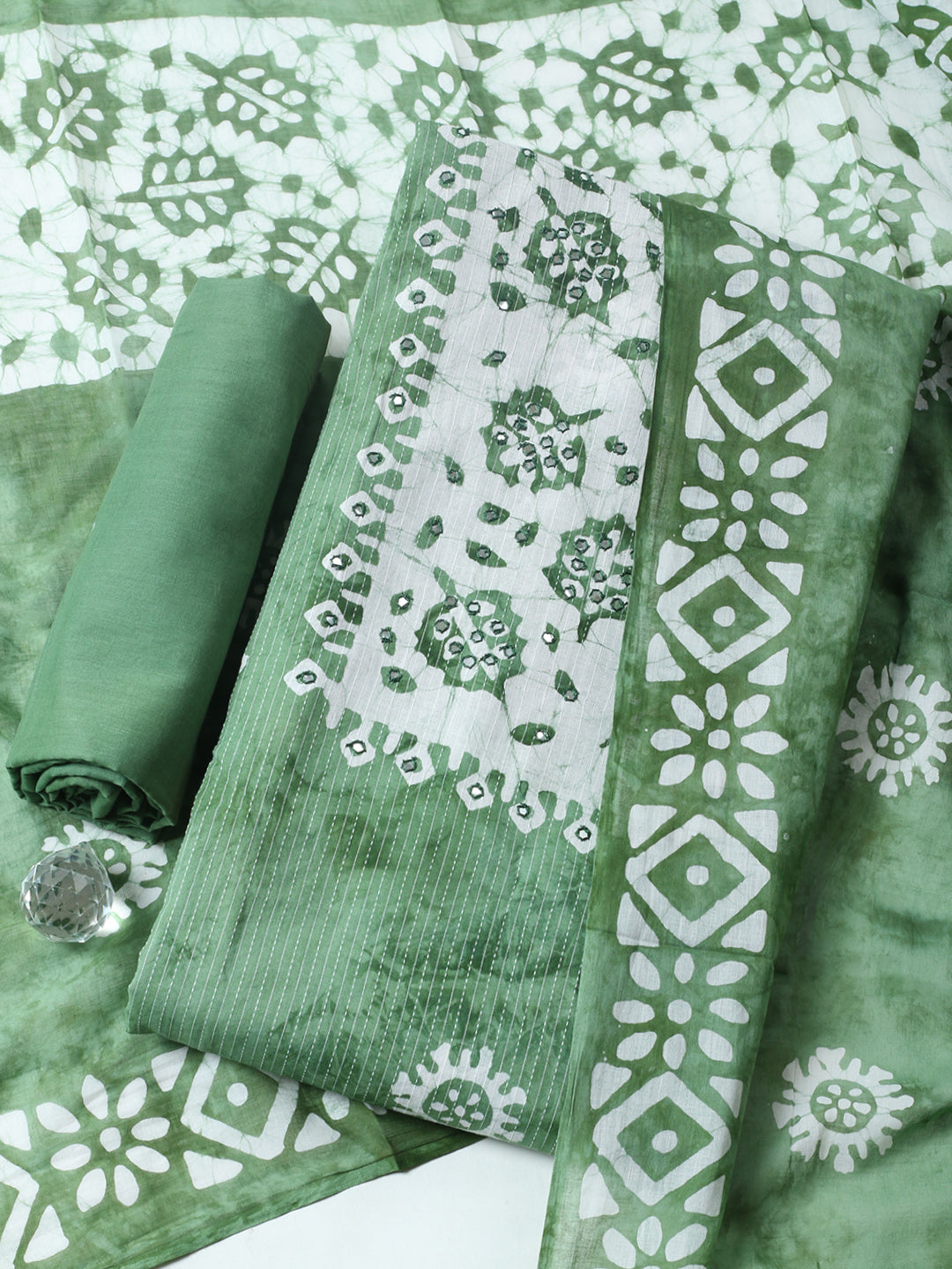 Embroidered Cotton Blend Unstitched Suit With Pant &amp; Dupatta