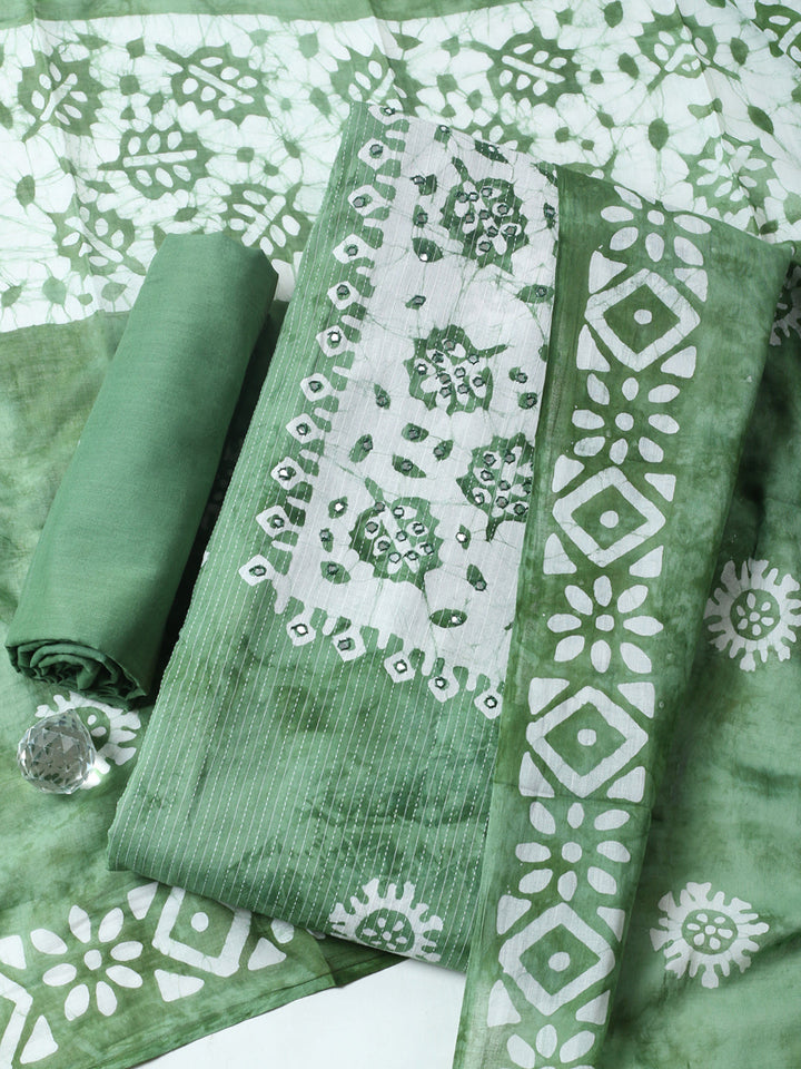 Embroidered Cotton Blend Unstitched Suit With Pant &amp; Dupatta