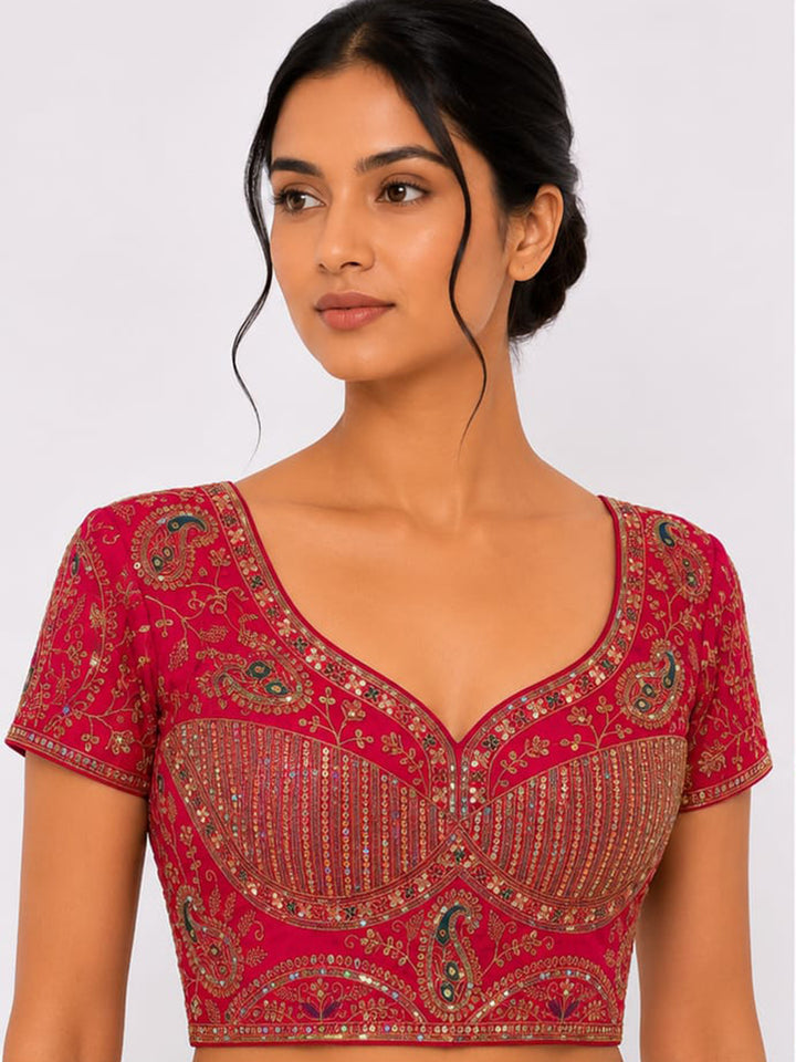 Premium Red Embroidery Viscose Blouse Piece