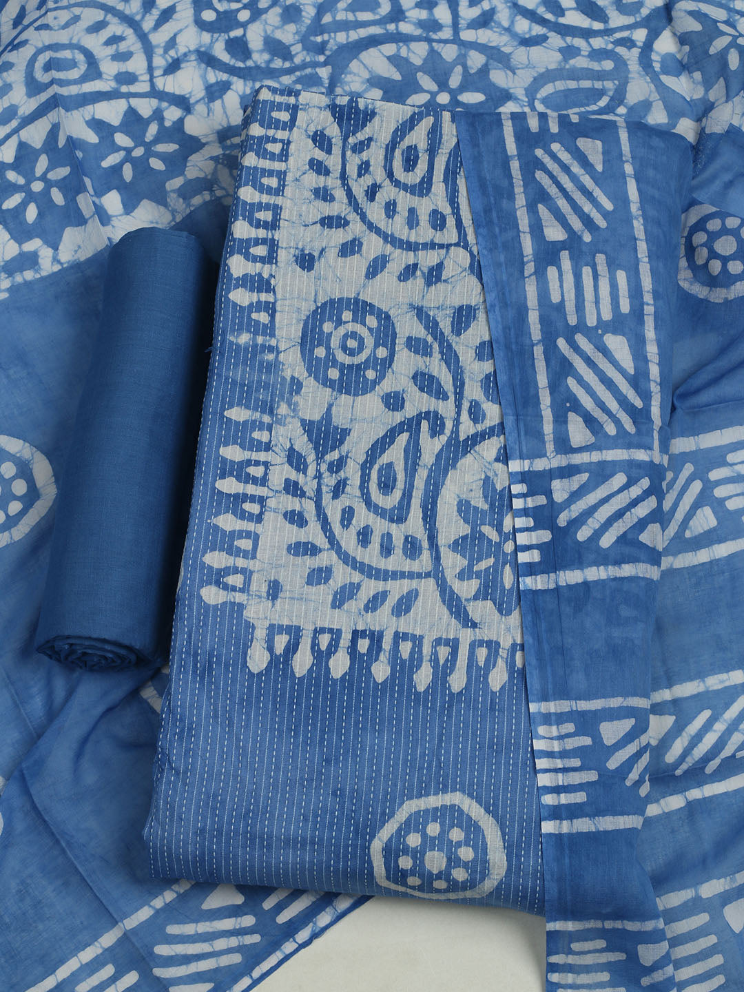 Printed Cotton Unstitched Suit With Pant &amp; Dupatta