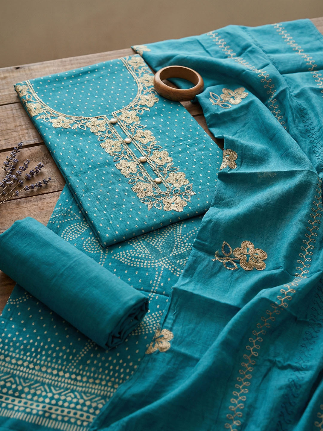 Embroidered Cotton Blend Unstitched Suit With Pant &amp; Dupatta