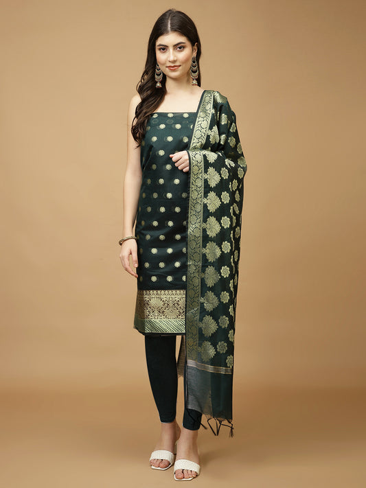 Woven Chanderi Unstitched Suit Piece With Dupatta