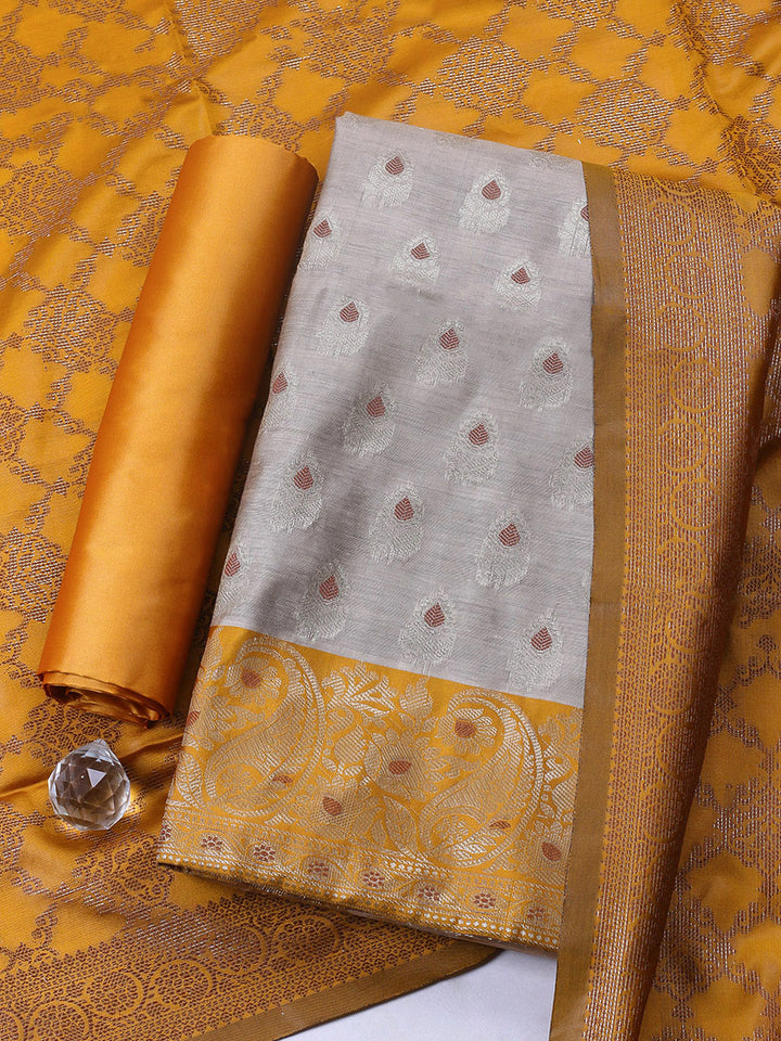 Woven Design Chanderi Unstitched Suit With Pant &amp; Dupatta
