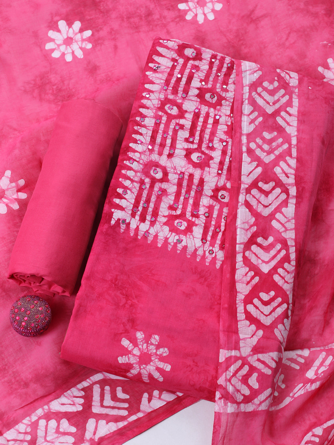 Printed Cotton Blend Unstitched Suit With Pant &amp; Dupatta