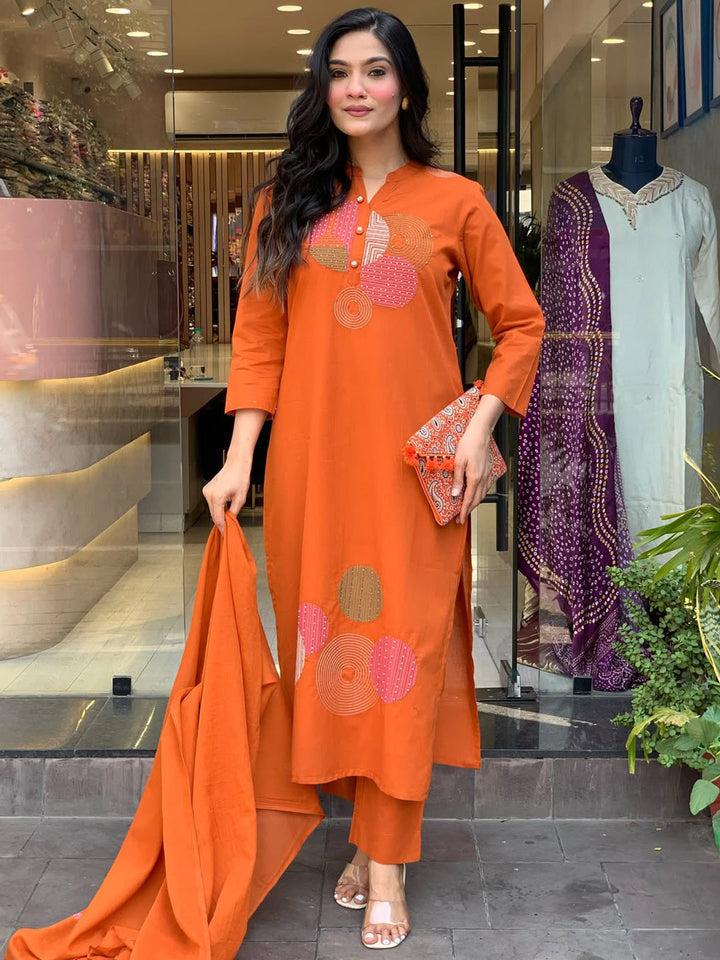 Printed Cotton Blend Kurta With Pants &amp; Dupatta