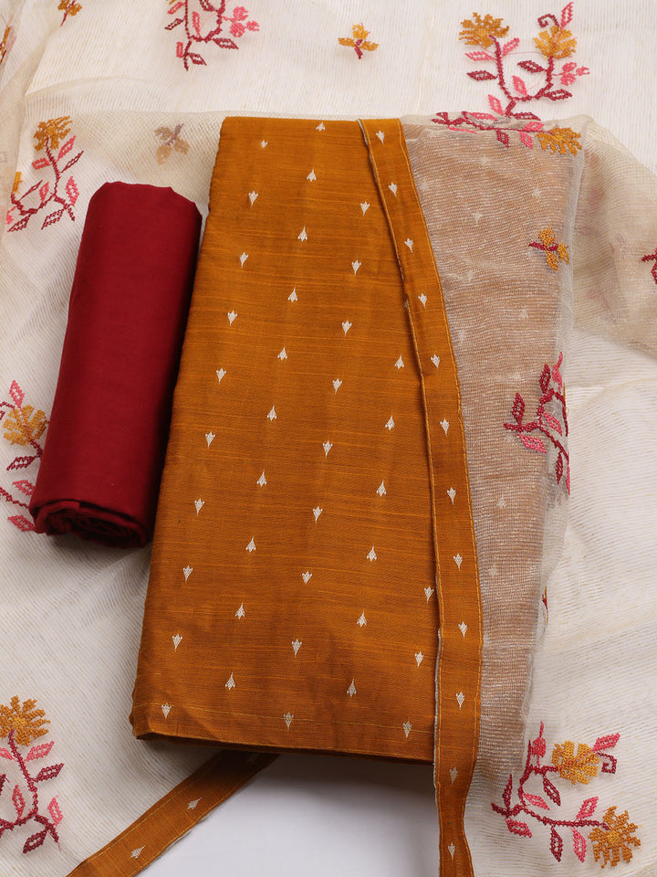 Woven Design Chanderi Unstitched Kurta With Pant &amp; Dupatta