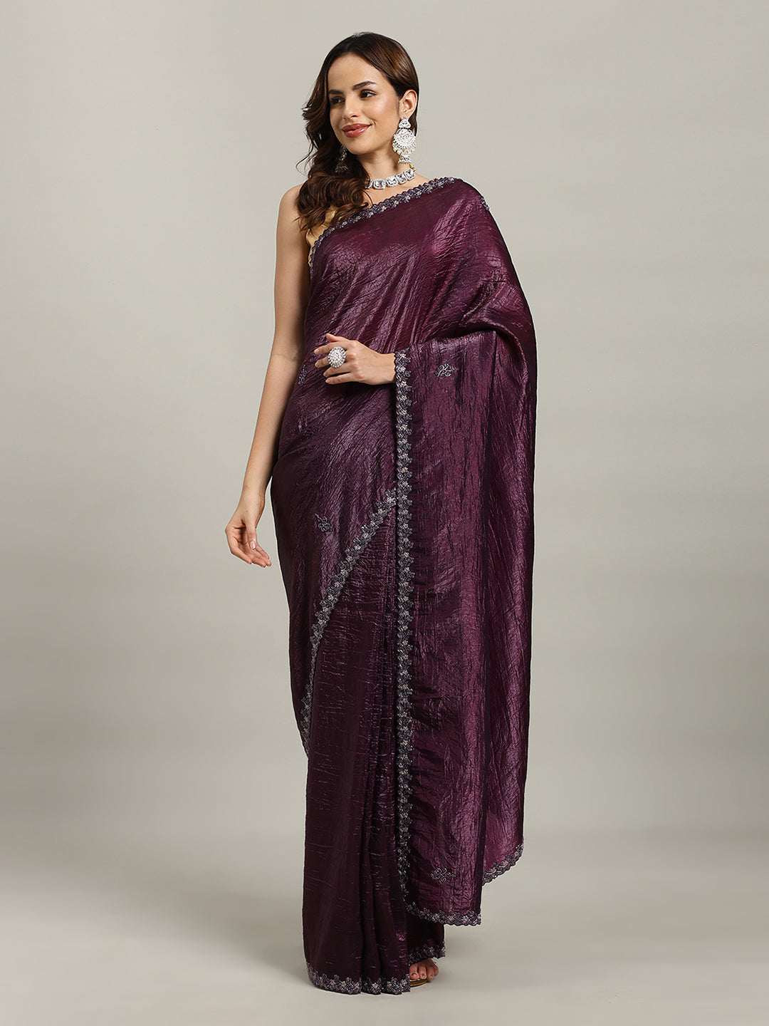 Stone Embroidery Tissue Saree