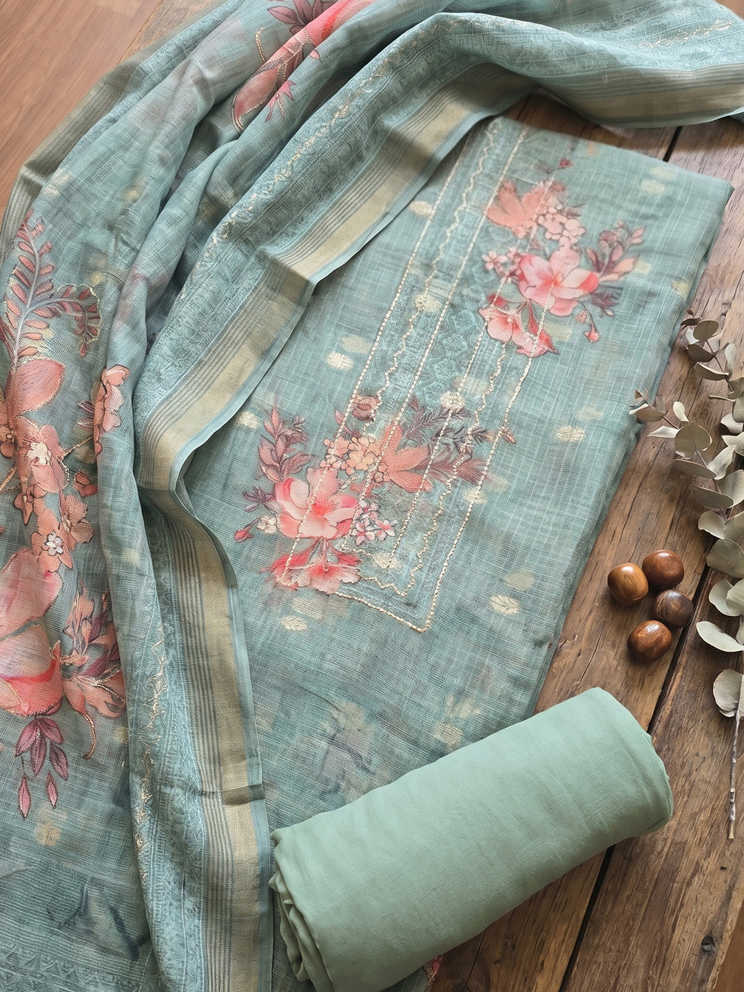 Printed Tissue Unstitched Suit With Pant &amp; Dupatta