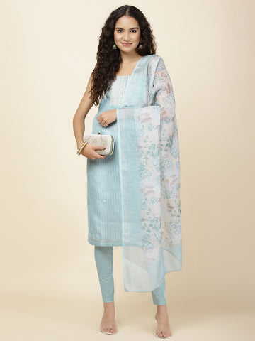 Neck Embroidered Tissue Unstitched Suit With Dupatta