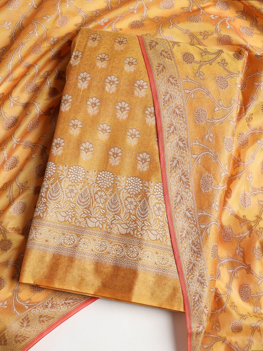 Woven Banarasi Chanderi Unstitched Suit With Dupatta
