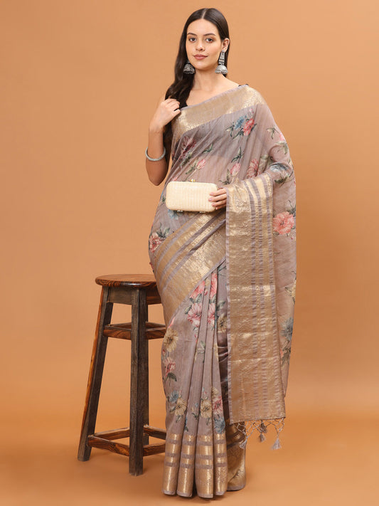 Digital Floral Printed Handloom Saree