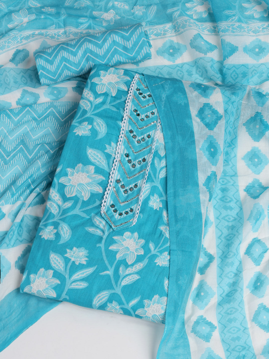 Printed Cotton Blend Unstitched Suit With Dupatta