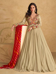 Embroidered Georgette Gown With Dupatta