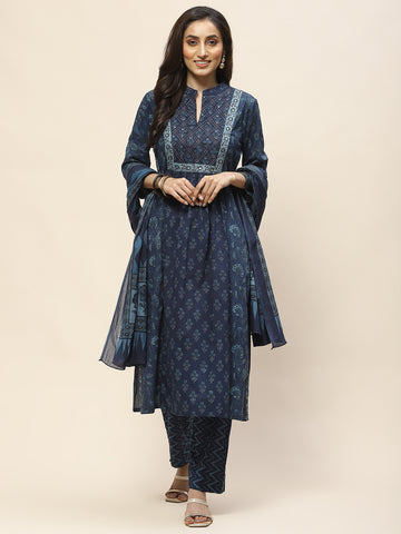 Printed Cotton Suit Set With Dupatta