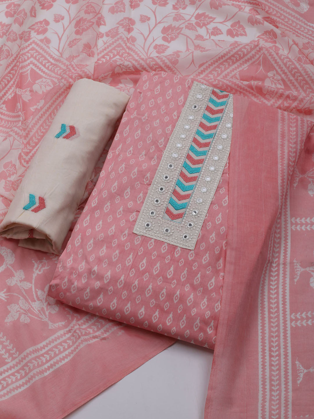 Printed Cotton Blend Unstitched Suit With Dupatta