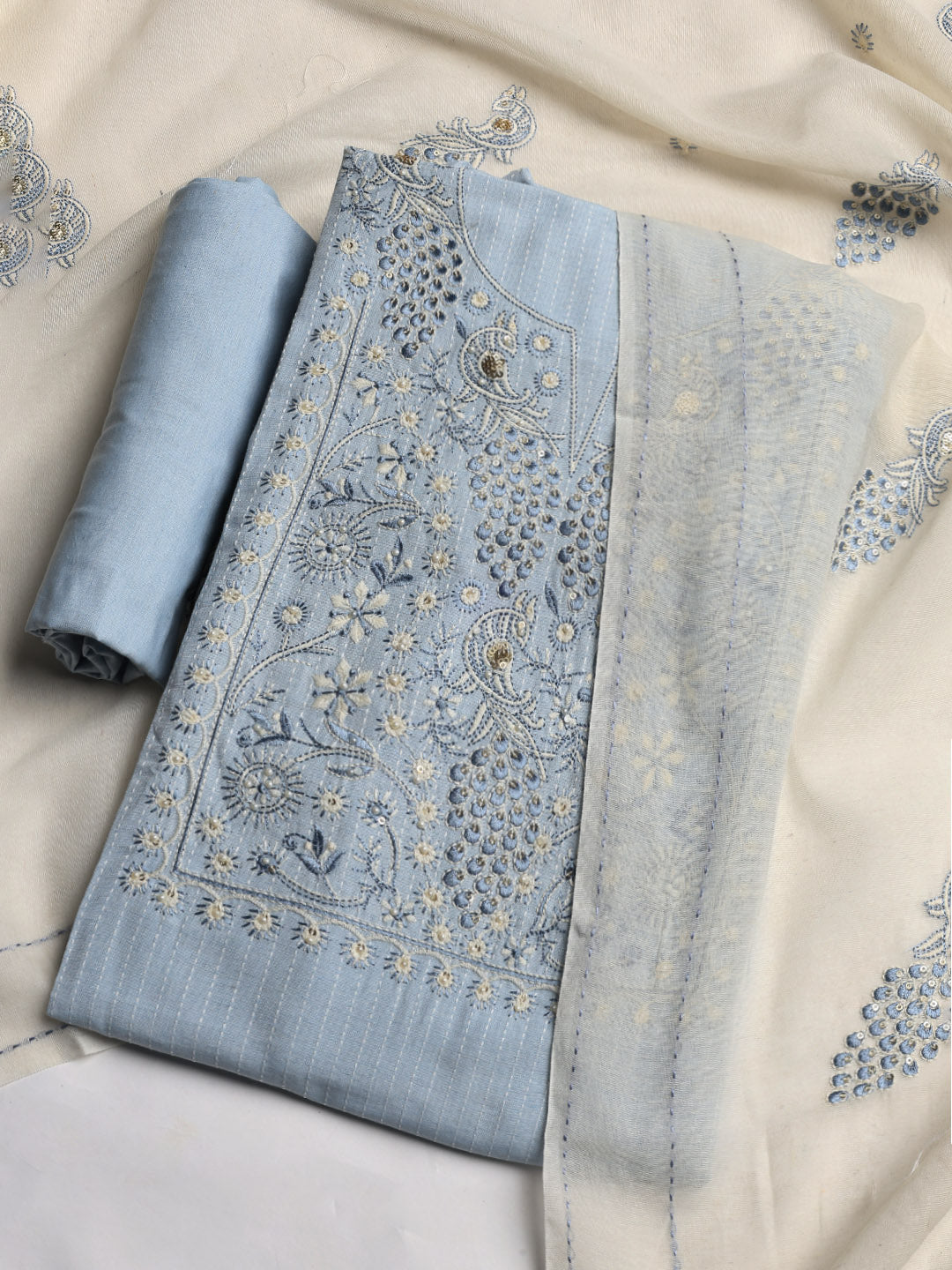 Embroidered Cotton Blend Unstitched Suit With Dupatta