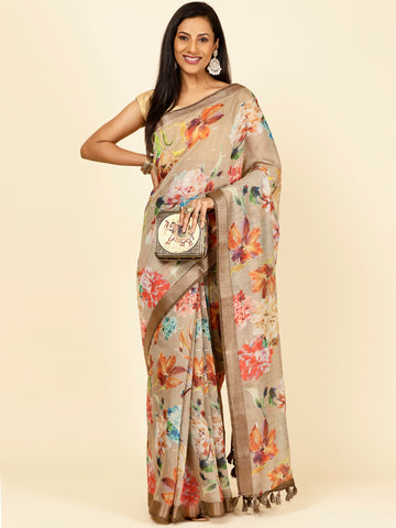 Digital Floral Printed Cotton Saree