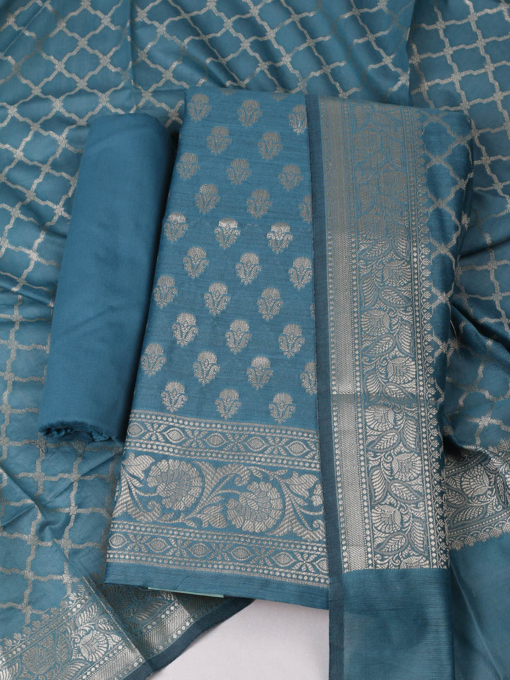 Woven Design Chanderi Unstitched Suit With Pant &amp; Dupatta