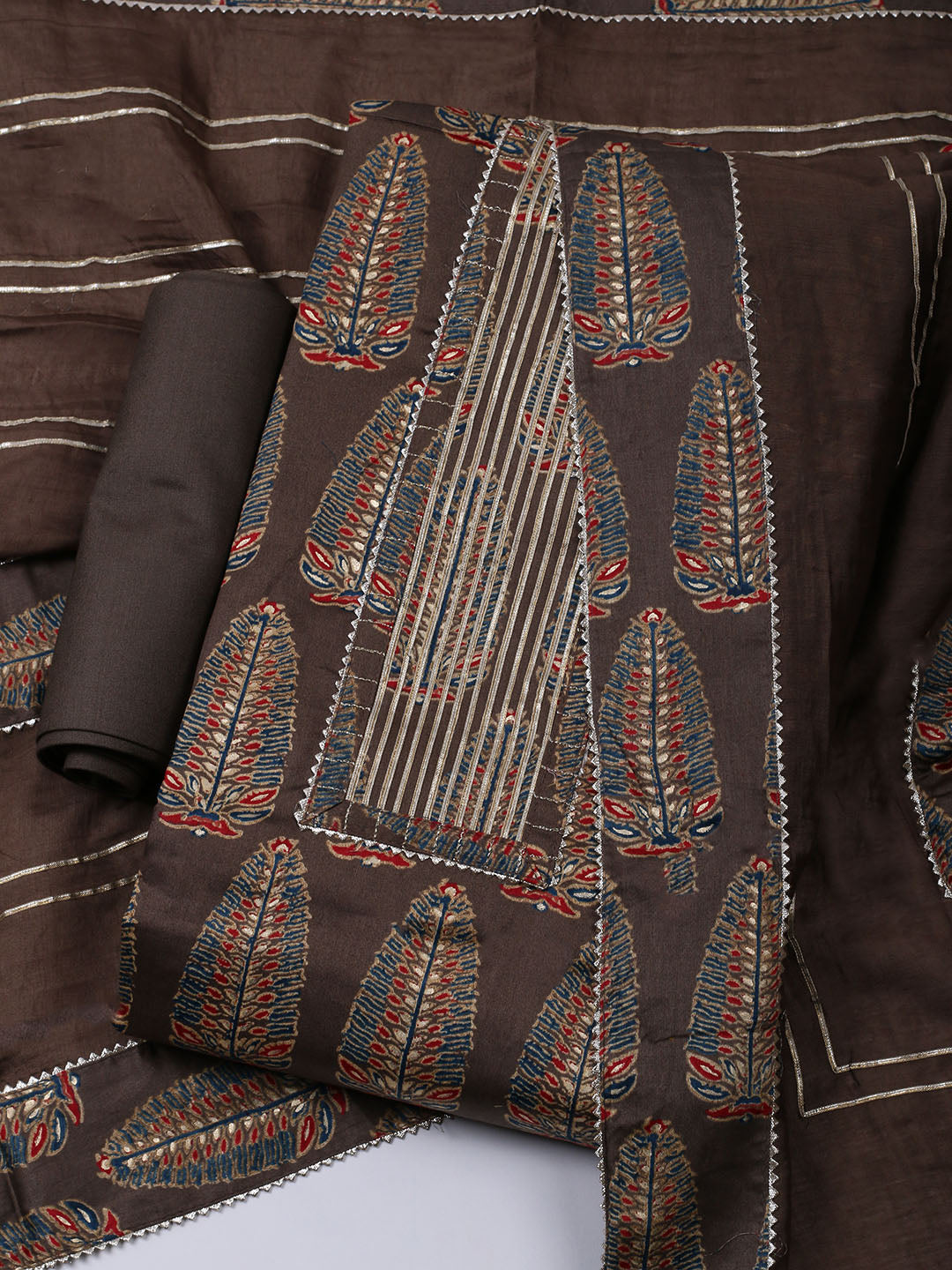 Neck Patti Cotton Blend Unstitched Suit With Dupatta