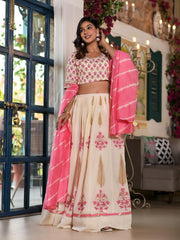 Floral Printed Cotton Choli With Lehenga & Dupatta